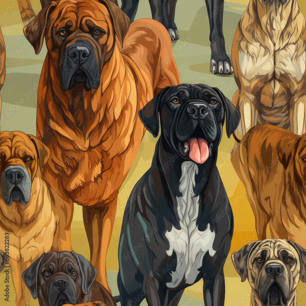 Obraz premium Mastiffs dogs breed animal cartoon repeat pattern