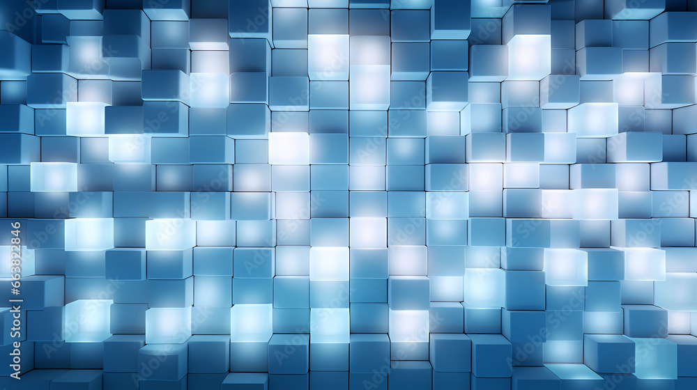 A rhythmic pattern created by a wall of light white-blue blocks, with the play of light creating a soothing, rhythmic pattern A rhythmic pattern created by a wall of light white-blue blocks, with the play of light creating a soothing, rhythmic pattern