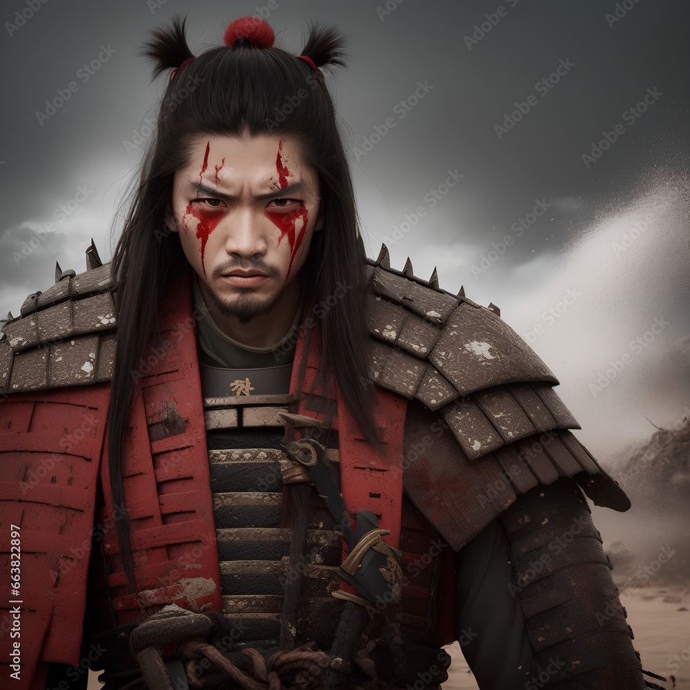 Samurai Warrior BattleReady Traditional Japanese War Suit, Angry