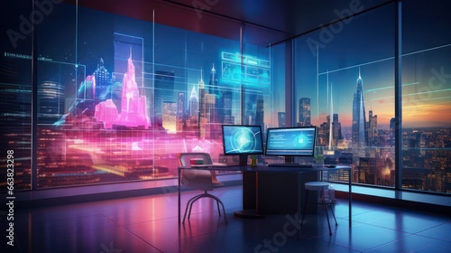 Digital Cityscape Illuminated with Bright, Futuristic Electronic Displays