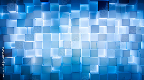 A rhythmic pattern created by a wall of light white-blue blocks  with the play of light creating a soothing  rhythmic pattern