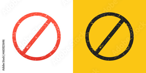 Stop signs grunge. Red and yellow circle sign stop entry and slash line isolated on transparent background. Mark prohibited. Round cross restrict entrance. Signal cancel enter. Vector illustration