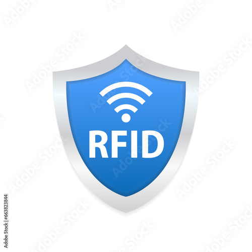RFID Protection Shield sign. RFID Radio Frequency Identification. Technology concept. Digital technology. Vector illustration