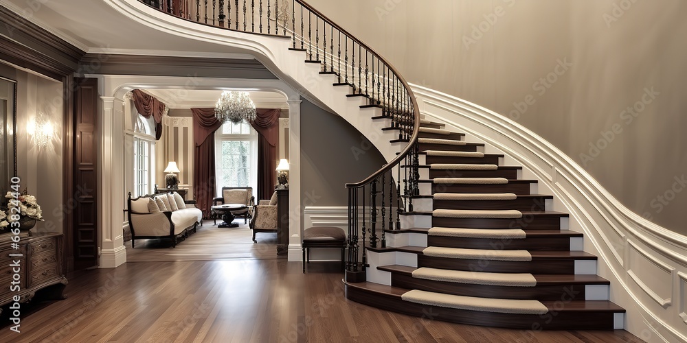 a room with a circular staircase, giving the impression of luxury, simple, elegant a room with a circular staircase, giving the impression of luxury, simple, elegant