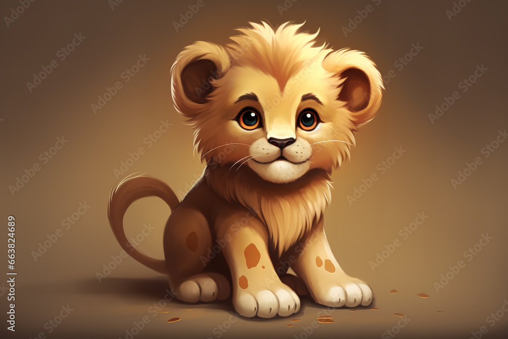 Naklejka premium super cute, animals, lion, chibi style