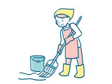 モップで床掃除をするシンプルな女性のイラスト