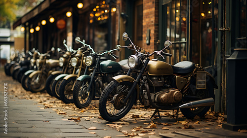A Row of Vintage Motorcycles Parked Outside a Café