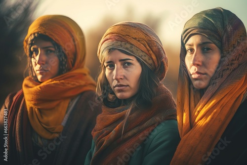 Berbers women on nature background. Native arabic people in hot dessert. Generate ai photo