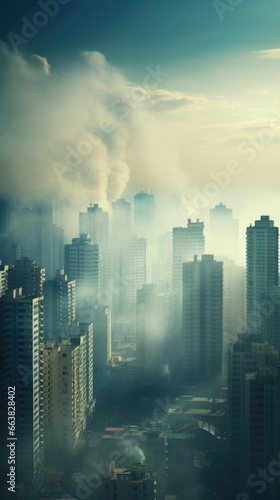 air pollution dust  urban smoke in the big city  vertical background