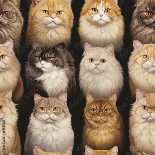 Persian cats breed cute cartoon repeat pattern