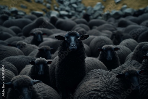Isolated black sheep. Generative AI © Taha