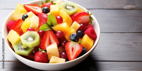 fruit salad in a white bowl