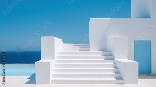 white steps, beautiful views of the ocean, geometry-inspired, mediterranean, pop