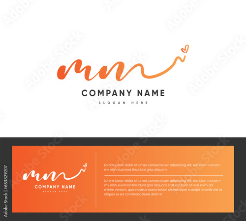 MN MN initial Signature logo with heart