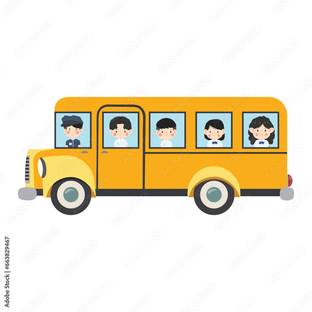 kids riding  schoolbus transportation education