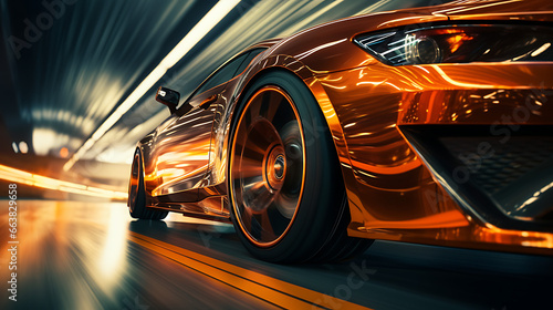 Close-up of Sports Car Wheel with Motion Blur