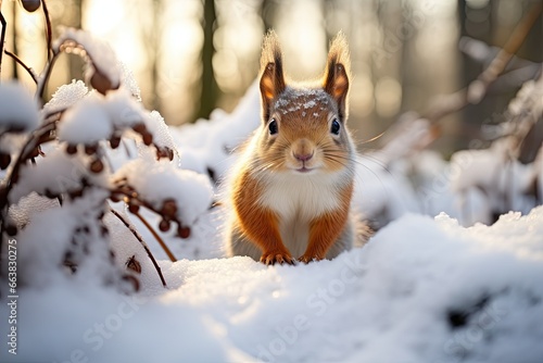 Squirrel Foraging in Snow © dasom