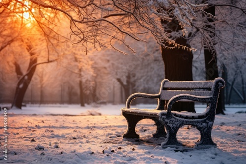 Lonely Snowy Bench