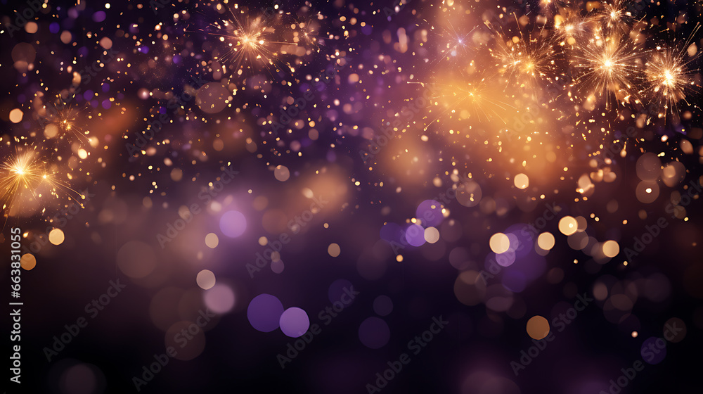 Abstract Holiday Background with Gold and Dark Violet Fir - obrazy, fototapety, plakaty 