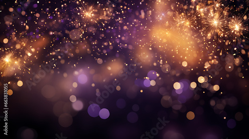 Abstract Holiday Background with Gold and Dark Violet Fir photo