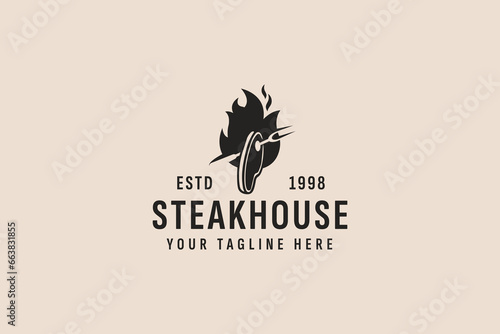 vintage style steakhouse logo vector icon illustration