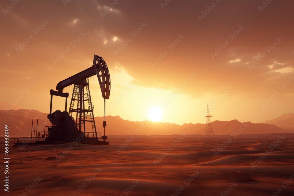 oil rigs oil pump energy industrial machine for petroleum in the middle of the desert on the sunset background. oil rigs oil pump energy industrial machine for petroleum in the middle of the desert on the sunset background.