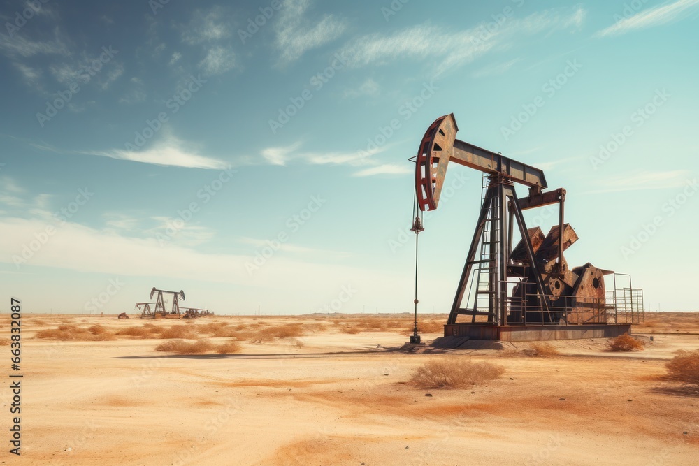 oil rigs oil pump energy industrial machine for petroleum in the middle of the desert on the blue sky background. oil rigs oil pump energy industrial machine for petroleum in the middle of the desert on the blue sky background.