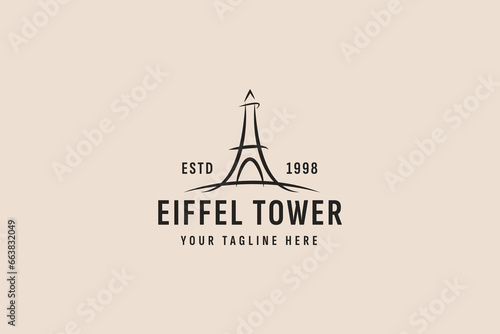 vintage style eiffel tower logo vector icon illustration