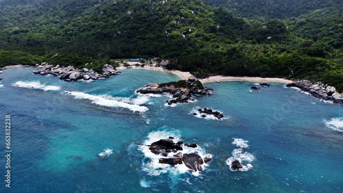 aerial view of the coast of Cabo San Juan in Tayrona Santa Marta Park