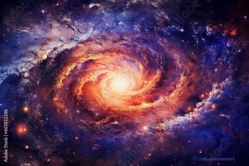 Vibrant spiral galaxy amidst stellar backdrop. Generative AI