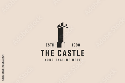 vintage style castle logo vector icon illustration