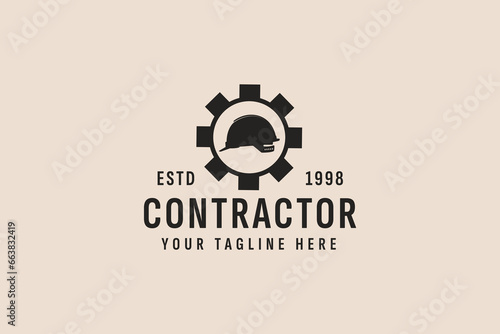 vintage style contractor logo vector icon illustration