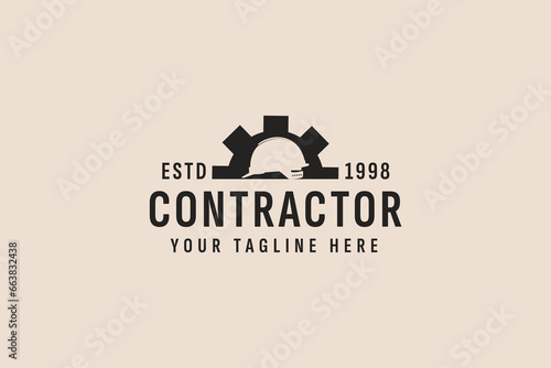 vintage style contractor logo vector icon illustration