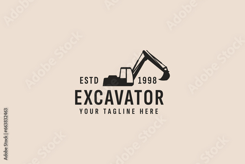 vintage style excavator logo vector icon illustration
