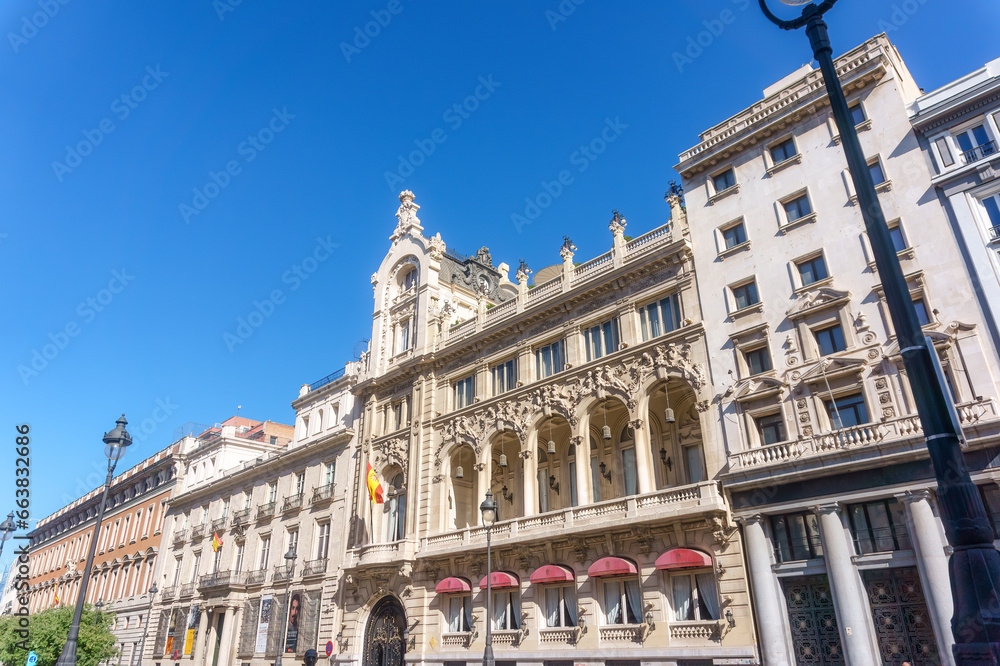 Colonial building in Gran Via 58. The landmark is known as Casino de Madrid, Spain