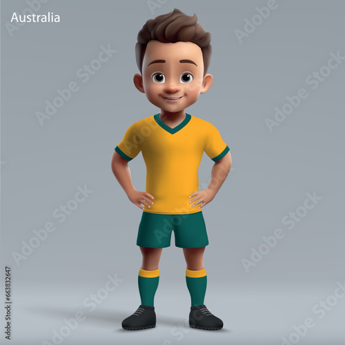 3d cartoon cute young rugby player in Australia national team kit