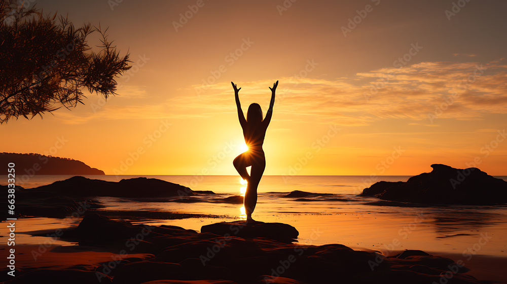 A Woman Practicing Yoga on a Tranquil Beach