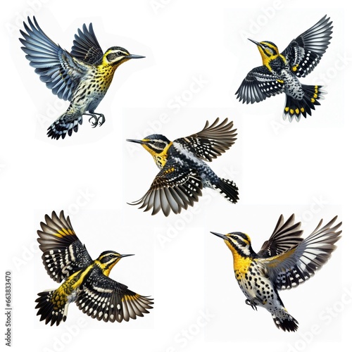 A set of male and female Yellow-bellied sapsuckers flying isolated on a white background © DLW Designs