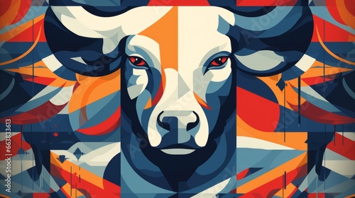 Bull. Wild animal illustration in minimalistic style.