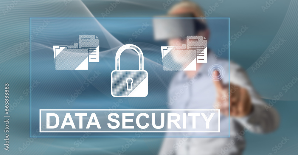 Man touching a data security concept Man touching a data security concept