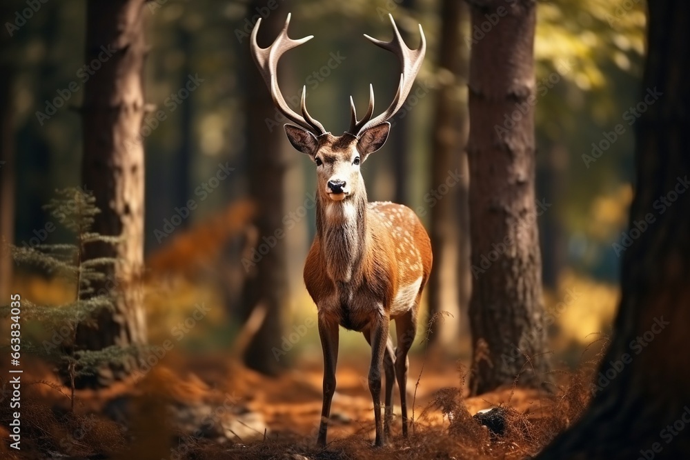Fototapeta premium Wildlife Beauty: Majestic Deer in the Forest - High Quality Photo