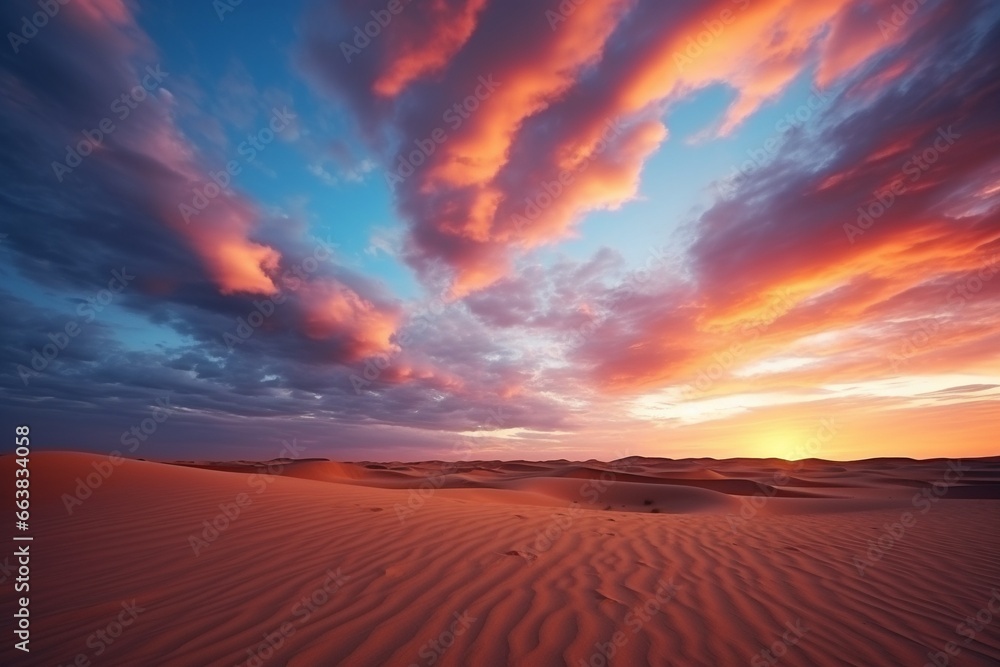 Fototapeta premium Scenic Desert Sunset with Cloudy Sky - High Quality Phot