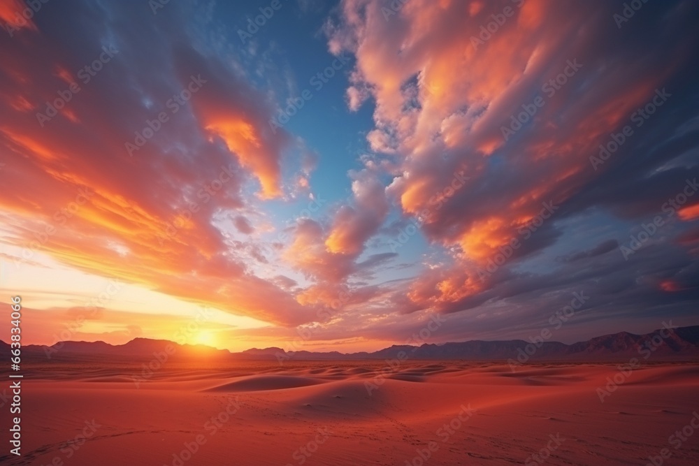 Scenic Desert Sunset with Cloudy Sky - High Quality Phot - obrazy, fototapety, plakaty 