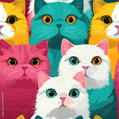 Scottish fold cats breed cute cartoon repeat pattern