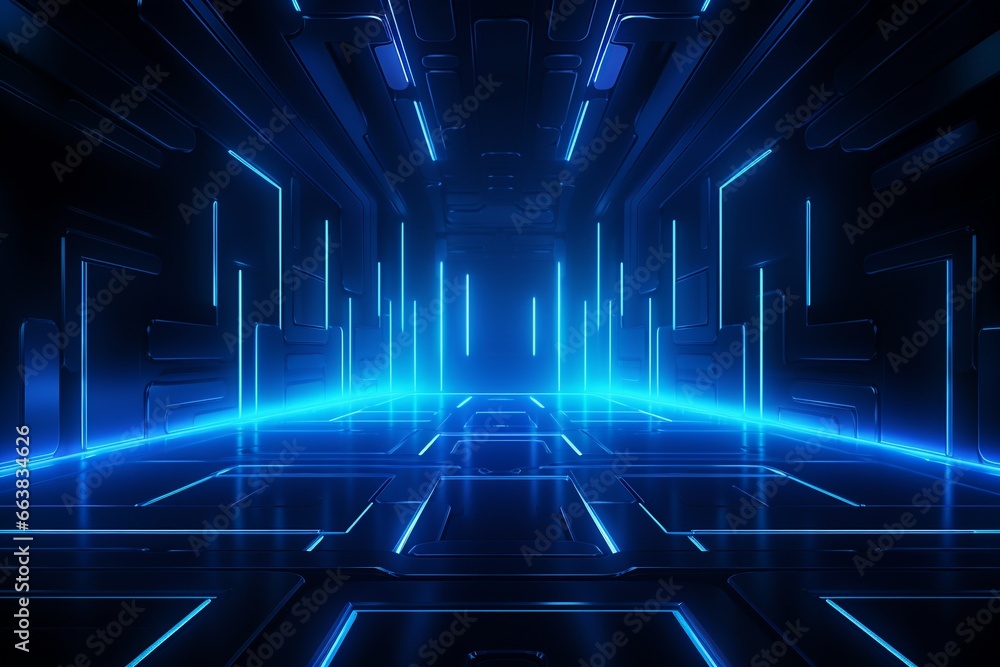 Dark Blue Futuristic Background with Neon Lights Dark Blue Futuristic Background with Neon Lights