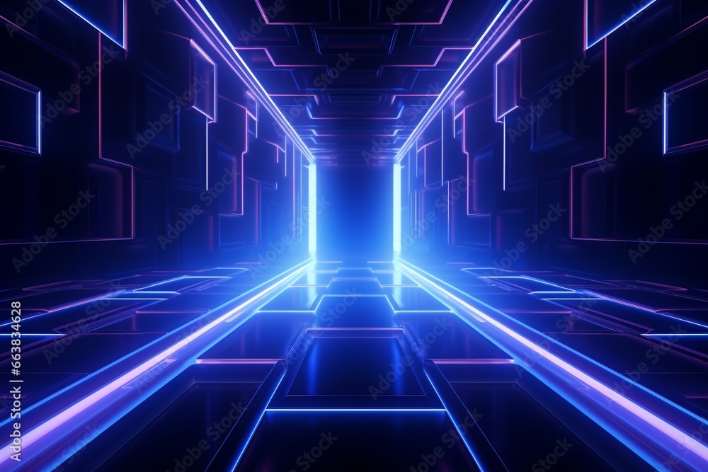 Dark Blue Futuristic Background with Neon Lights Dark Blue Futuristic Background with Neon Lights