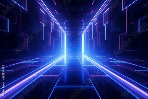 Dark Blue Futuristic Background with Neon Lights