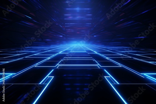 Dark Blue Futuristic Background with Neon Lights