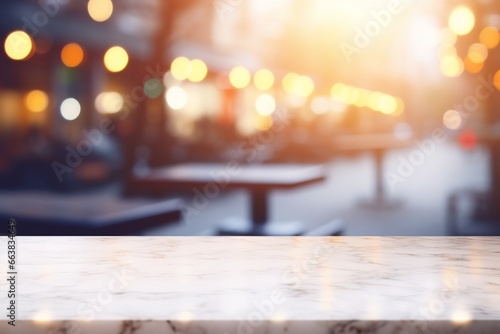 Empty Wooden Table with Blurred Car Background and Bokeh Light: High Quality Photo