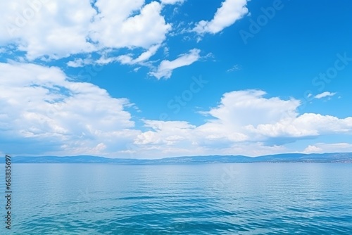 Azure Panorama: White Clouds Drifting Over Turquoise Ocean and Blue Sky